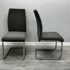 Pair of Tokyo dining chairs in plush grey fabric, modern dining chairs UK by Solid Furniture UK with elegant upholstered design