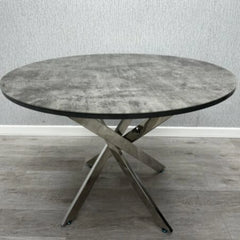 Tokyo Round Dining Table with Grey Stone Effect Glass Top and Chrome Base Main View | Solid Furniture UK