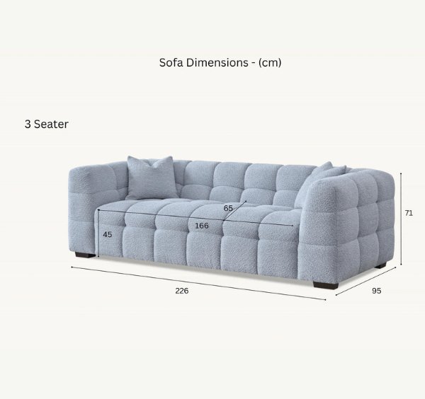 Tribeca 3 seater sofa product dimensions diagram - SOLID FURNITURE LTD