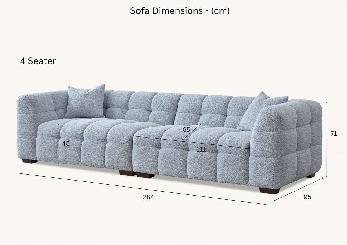 Dimensions of Tribeca 4 seater sofa in oatmeal boucle fabric solid furniture UK