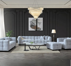 Front view of Tribeca sofa range in pearl bouclé fabric - SOLID FURNITURE LTD