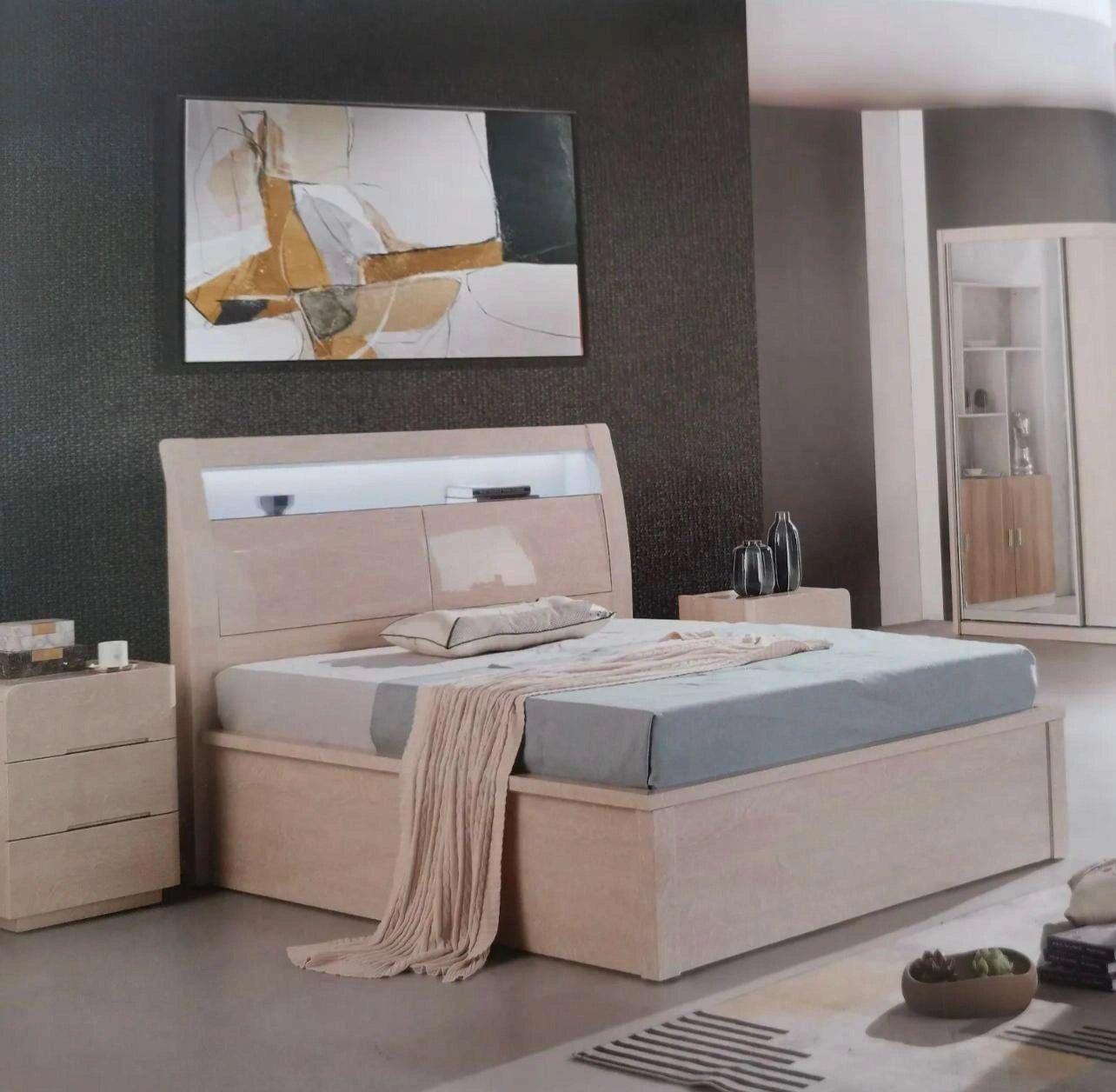 Twin Cream High Gloss Ottoman Bed with LED Lighting by Solid Furniture UK