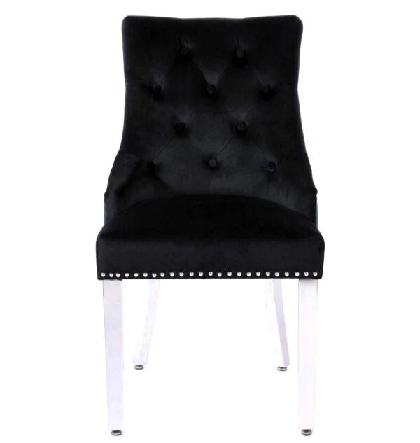 Valencia Black PU Leather Dining Chair UK with chrome legs front view from Solid Furniture UK