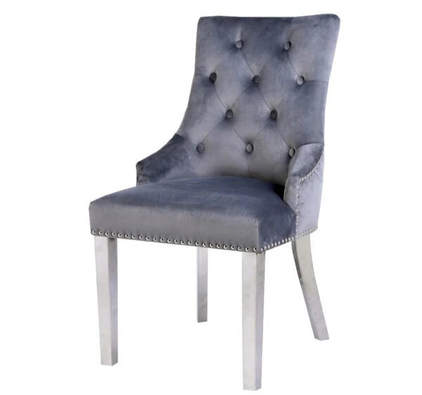 Valencia Dark Grey PU Leather Dining Chair UK with chrome legs front view from Solid Furniture UK