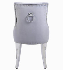Valencia Light Grey PU Leather Dining Chair UK with ring knocker back view from Solid Furniture UK