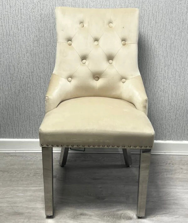 Valencia Mink PU Leather Dining Chair UK with chrome legs front view from Solid Furniture UK
