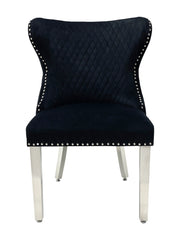 Solid Furniture UK black Valentino velvet dining chair with chrome legs and lion knocker – main view