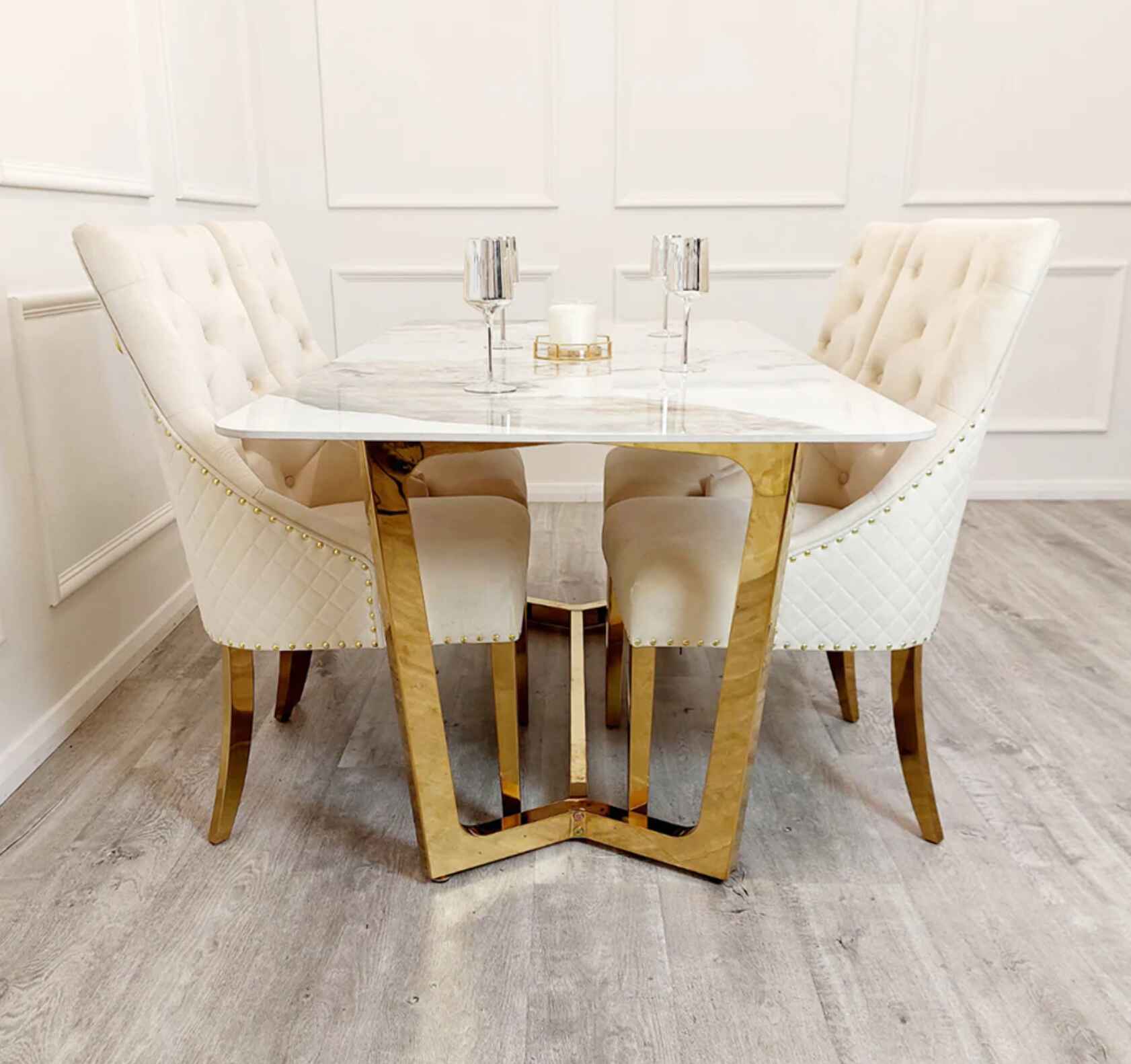 Bentley Gold Cream Velvet Dining Chairs SOLID FURNITURE