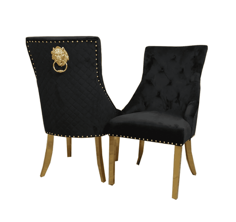 Bentley Gold Black Velvet Dining Chairs