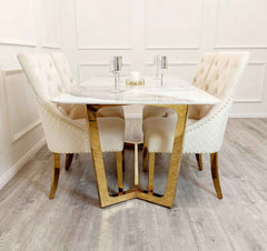 Bentley Gold Cream Velvet Dining Chairs SOLID FURNITURE
