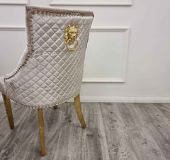 Bentley Gold Beige Velvet Dining Chairs SOLID FURNITURE