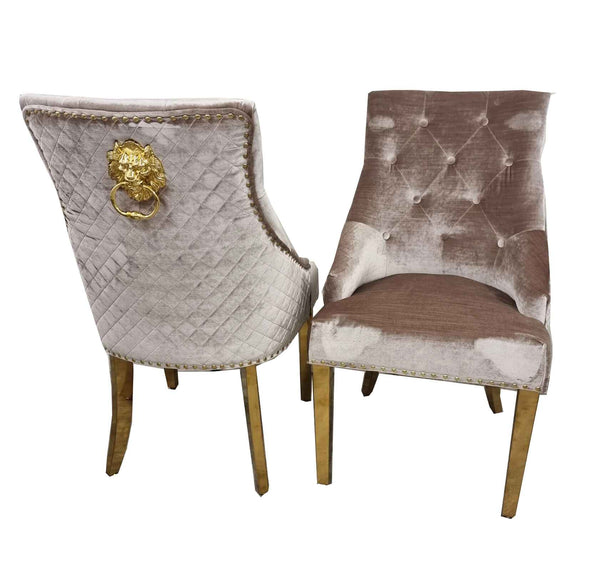 Solid Furniture UK LTD Bentley Gold Beige Velvet Dining Chairs SOLID
