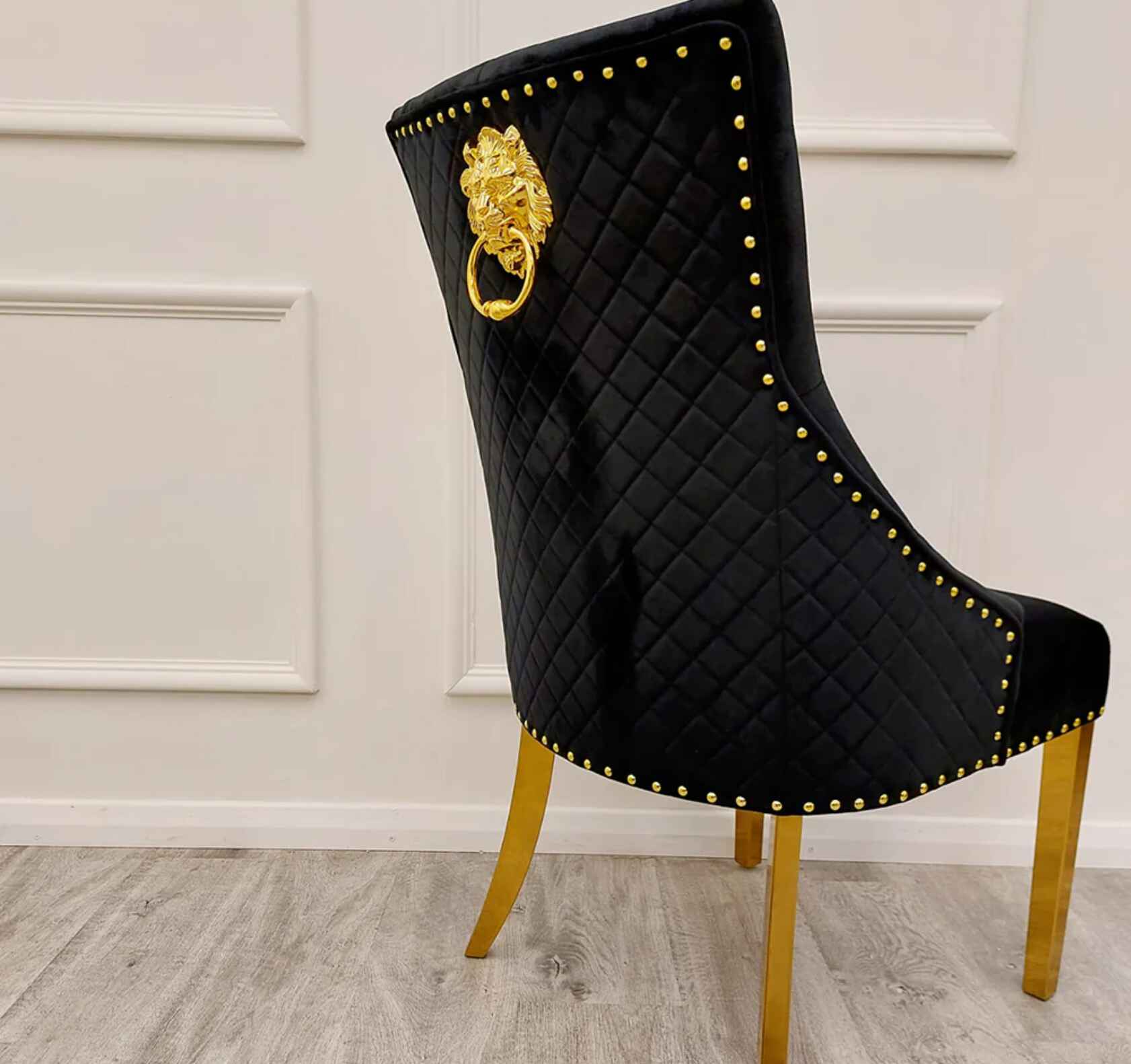 Bentley Gold Black Velvet Dining Chairs SOLID FURNITURE