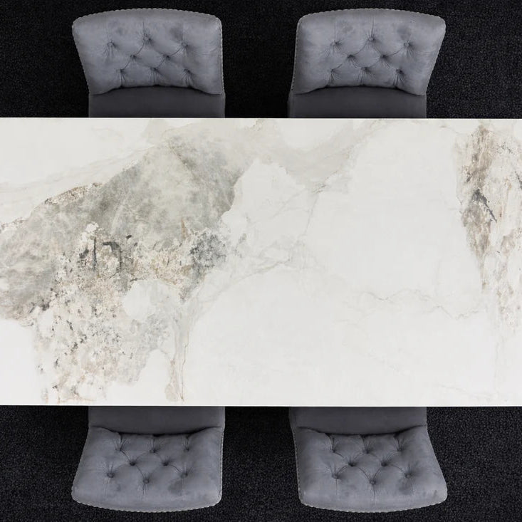 Venice dining table with Chanel Ceramic top and black legs by Solid Furniture UK