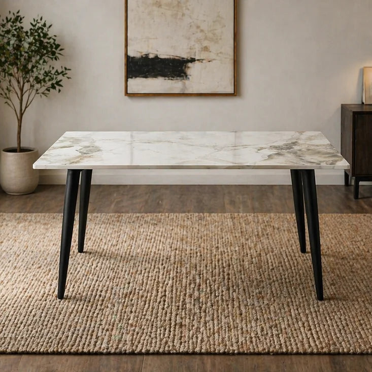 Venice dining table with ceramic top and black legs main view by Solid Furniture UK