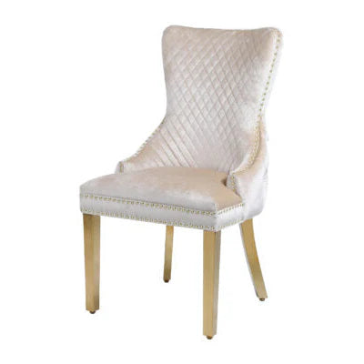 Victoria Dining Chair Cream and Gold Upholstered Lion Knocker Dining Chair Pair UK from Solid Furniture UK