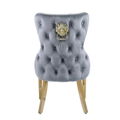 Victoria Dining Chair Grey and Gold back view Lion Knocker Luxury Dining Chairs Set UK from Solid Furniture UK