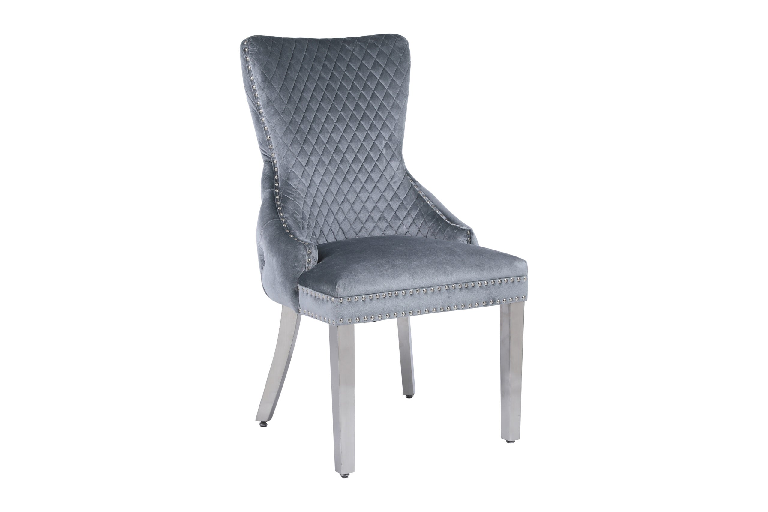 Victoria Dining Chair Grey and Silver Lion Knocker Back Modern Dining Chairs UK from Solid Furniture UK