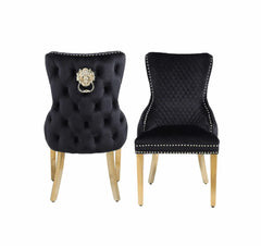Pair of Victoria gold and black dining chairs Solid Furniture UK modern velvet dining chairs with luxury finish