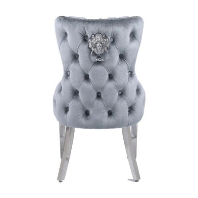 Victoria Lion Knocker dining chair grey and silver modern upholstered chair stylish UK dining furniture Solid Furniture UK