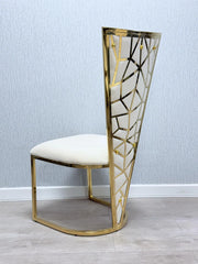 Vienna dining chair in cream and gold finish, front view upholstered luxury dining chair UK by Solid Furniture UK