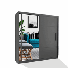 Vision grey sliding door wardrobe with mirror doors in a modern bedroom