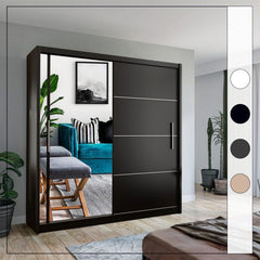Modern bedroom featuring Vision Sliding Door Wardrobe in black