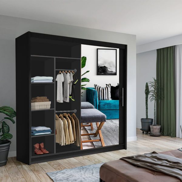 Interior of Vision wardrobe with shelves and hanging rails for clothes