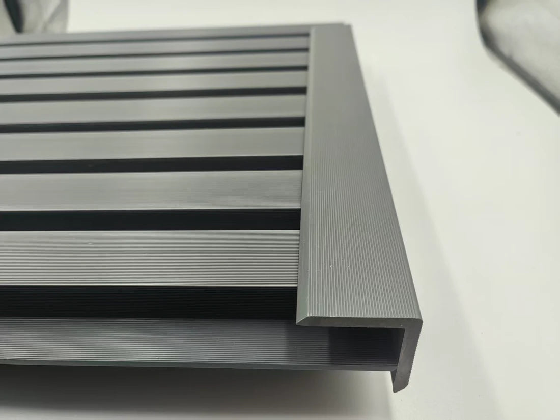 Wall Panel End Trim Grey Finish Side Angle View Composite Edge Trim Solid Furniture UK