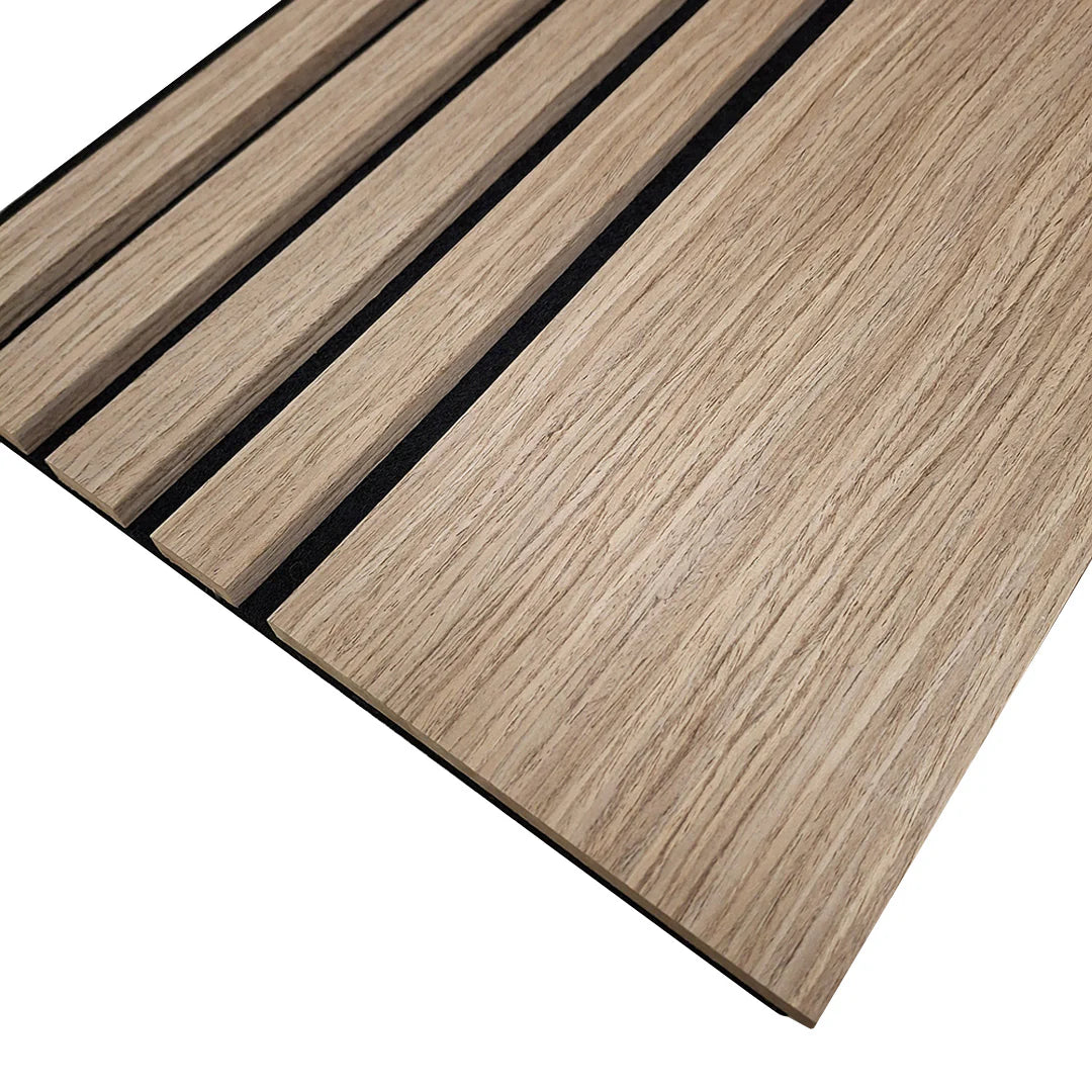 Walnut 240 x 30 cm acoustic wood veneer wall panels by Solid Furniture UK with natural warm finish for stylish interior feature walls