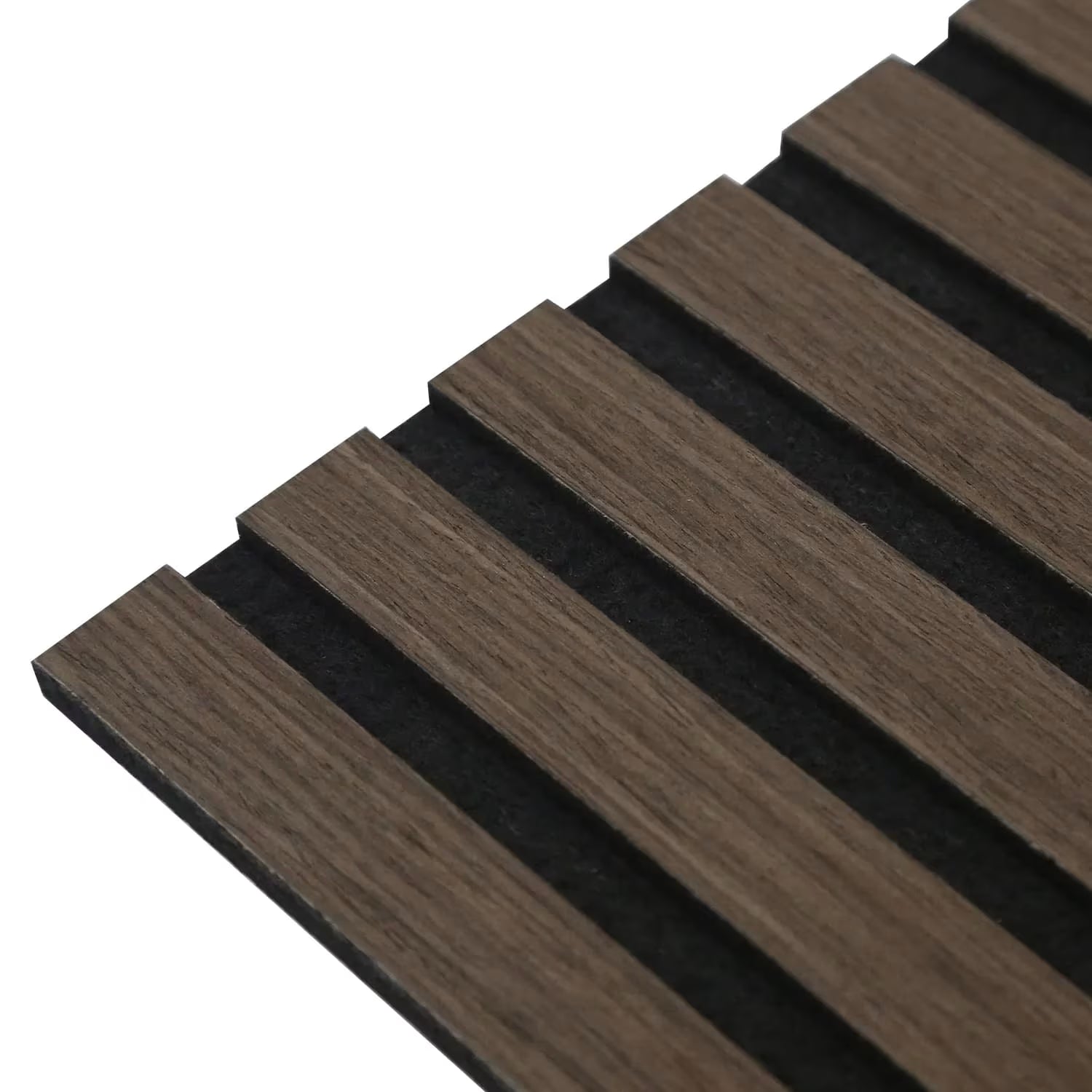 Walnut acoustic slatted wall panel for feature walls and ceilings