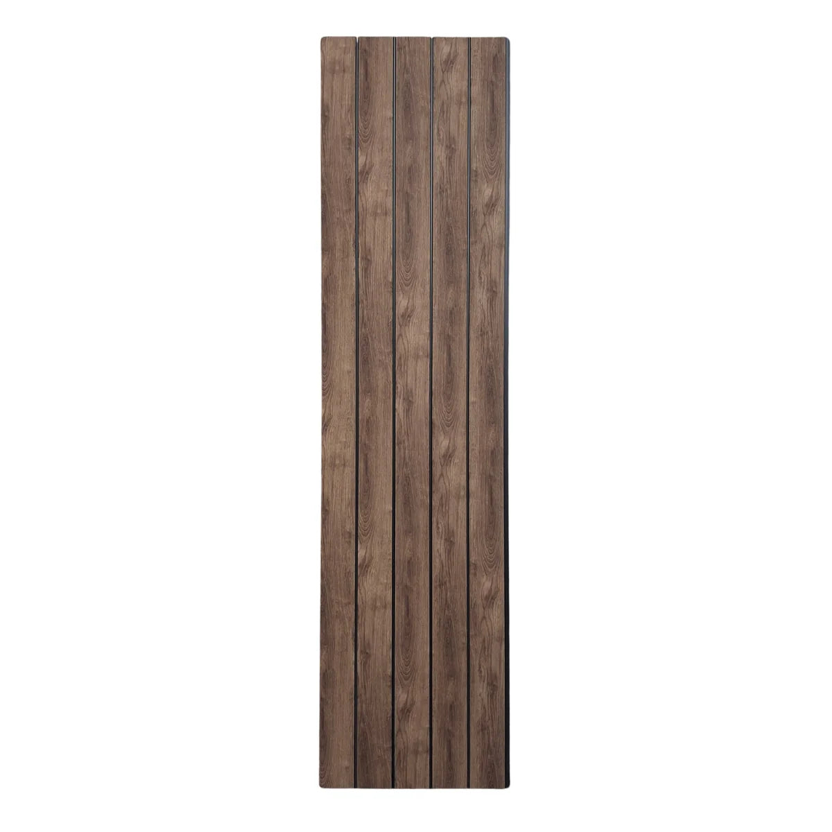 Close-up of the walnut slatted finish on wainscoting wall panels by Solid Furniture UK