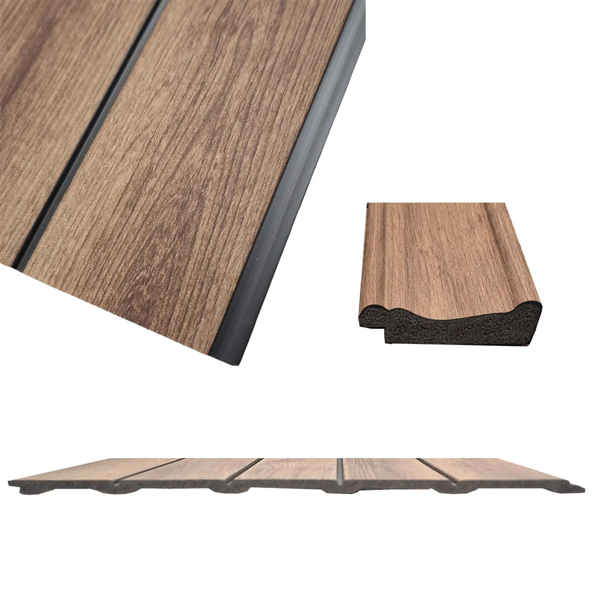 Detailed view of walnut slatted half wall kit texture by Solid Furniture UK