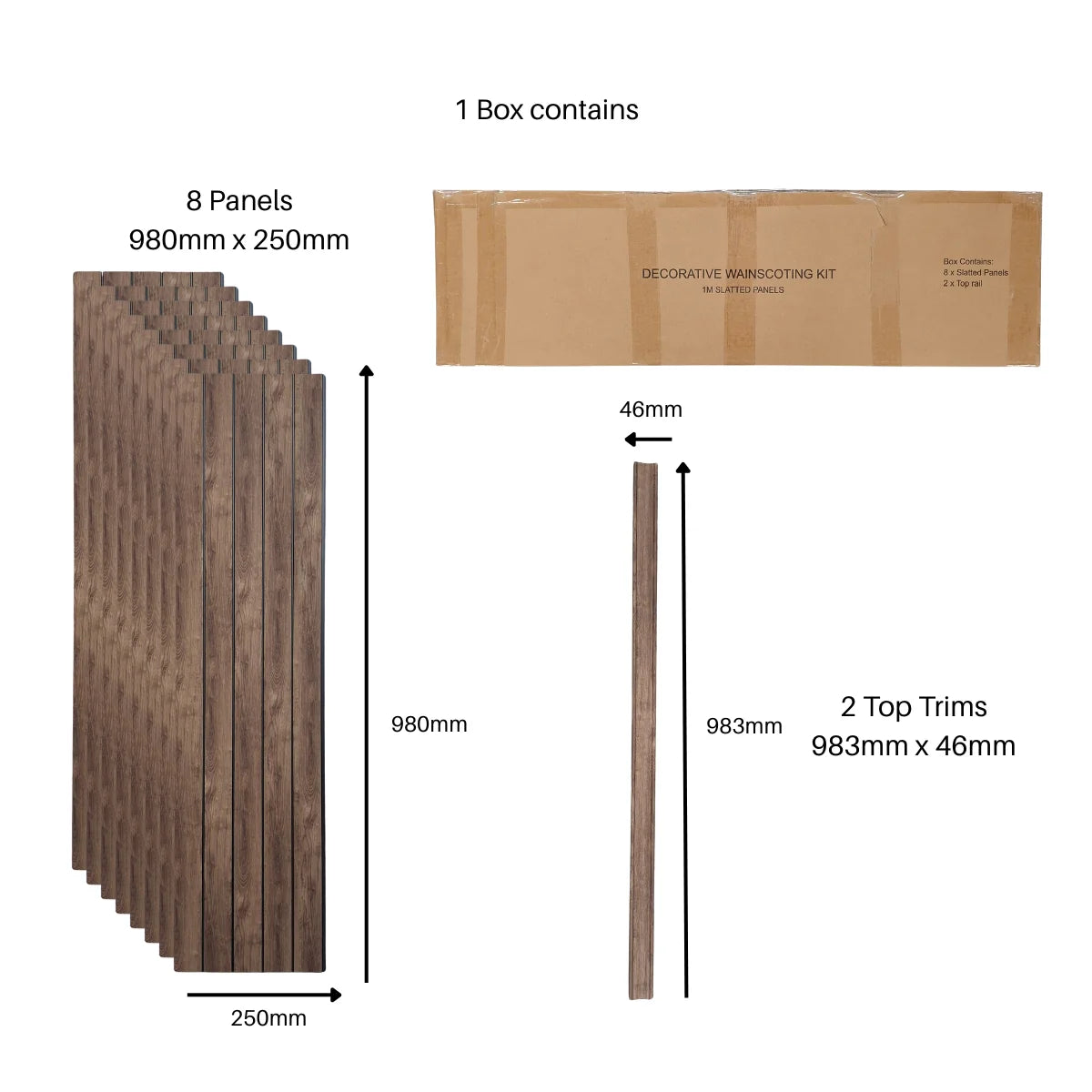 Walnut wainscoting wall panel showing panel dimensions by Solid Furniture UK