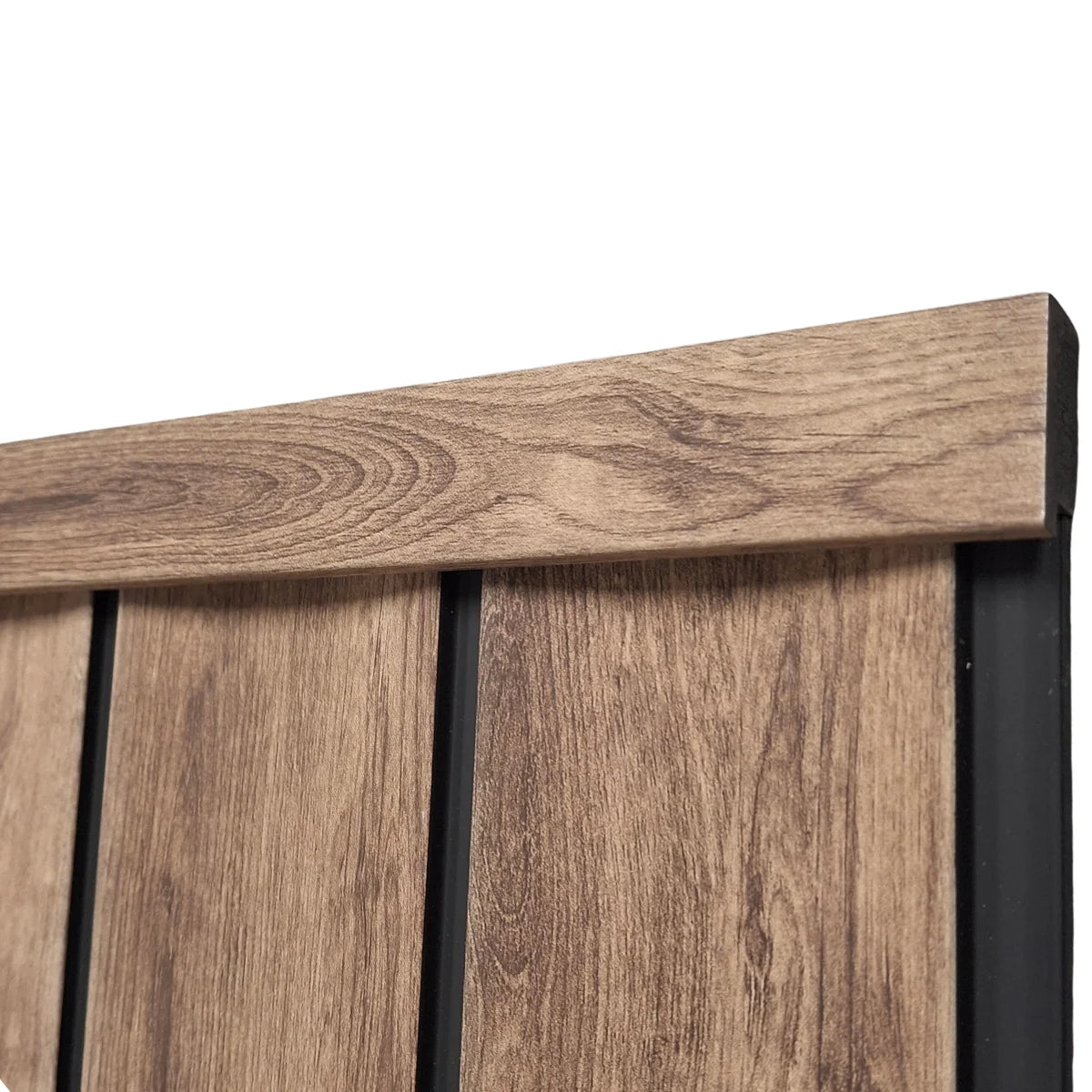 Close-up view of Walnut Wave wainscoting wall panel UK