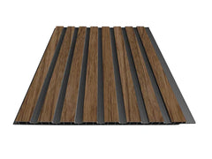 Walnut WPC wall panels with modern slatted design for walls and ceilings Solid Furniture UK