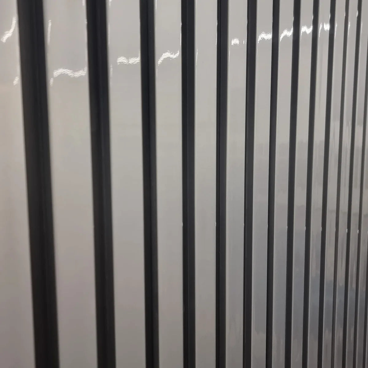 Waterproof chrome and black wood effect slatted WPC wall panels 15x240cm main view – Solid Furniture UK