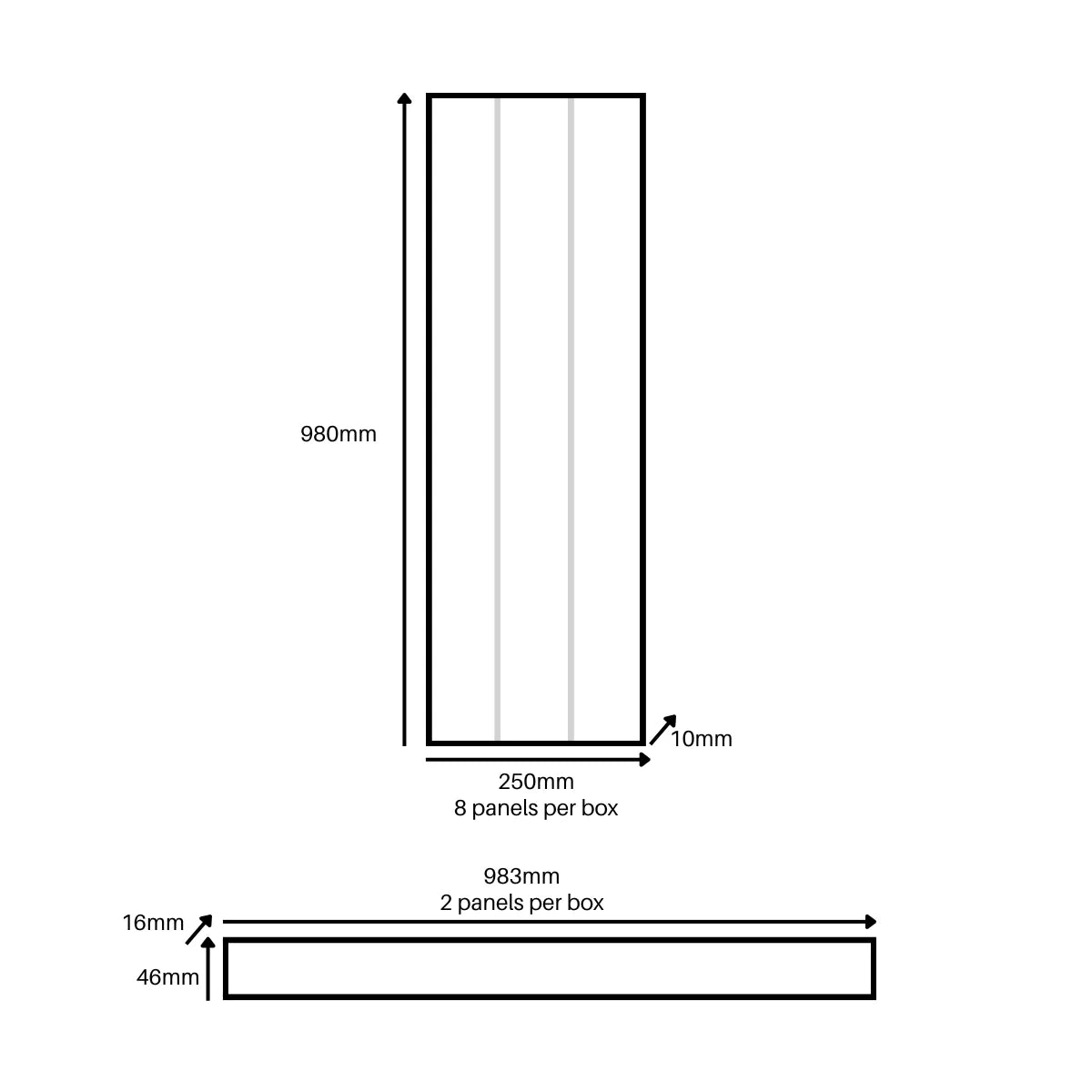 Wave wainscoting wall panel dimensions showing height, width and depth UK