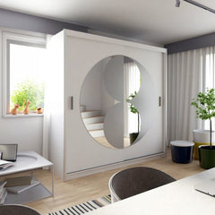 Modern white sliding wardrobe with full-length mirrored doors solid furniture UK