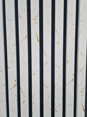 Close-up of 60x240cm White Gold Marble acoustic wall panel by Solid Furniture LTD showing marble texture and delicate gold dot accents