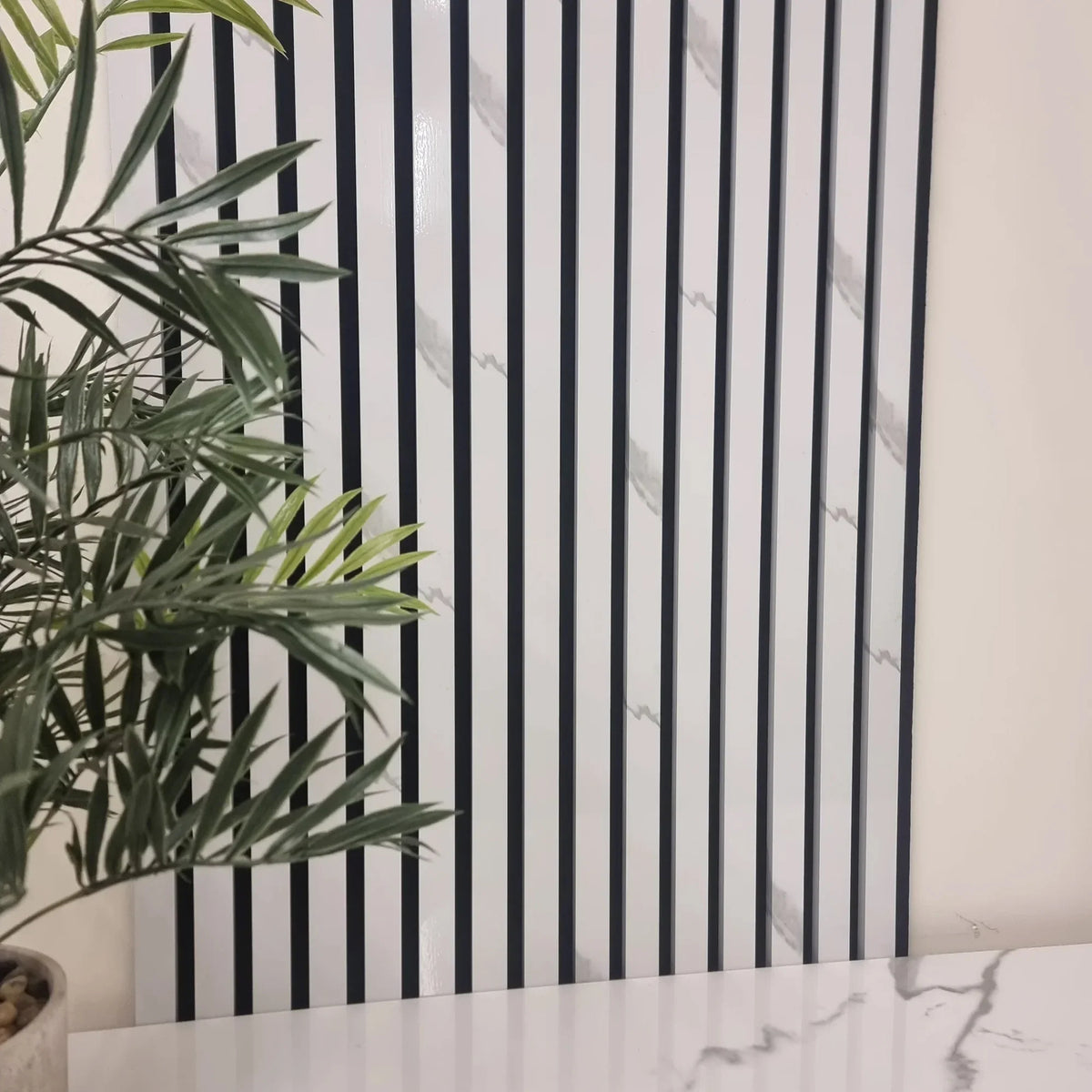Premium 60x240cm White Marble Acoustic Slatted Wall Panels by Solid Furniture LTD with sleek marble finish for modern interiors