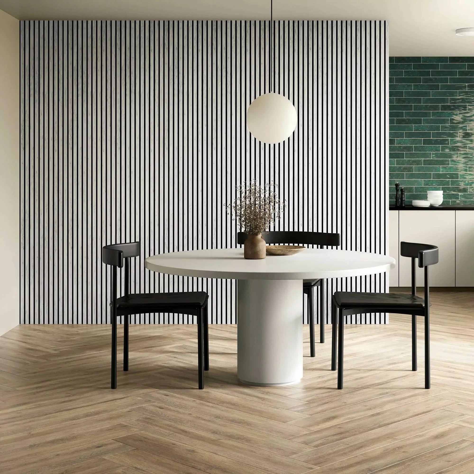 60x240cm White Marble Acoustic Slatted Wall Panels by Solid Furniture LTD installed in a contemporary room, enhancing aesthetics and sound control