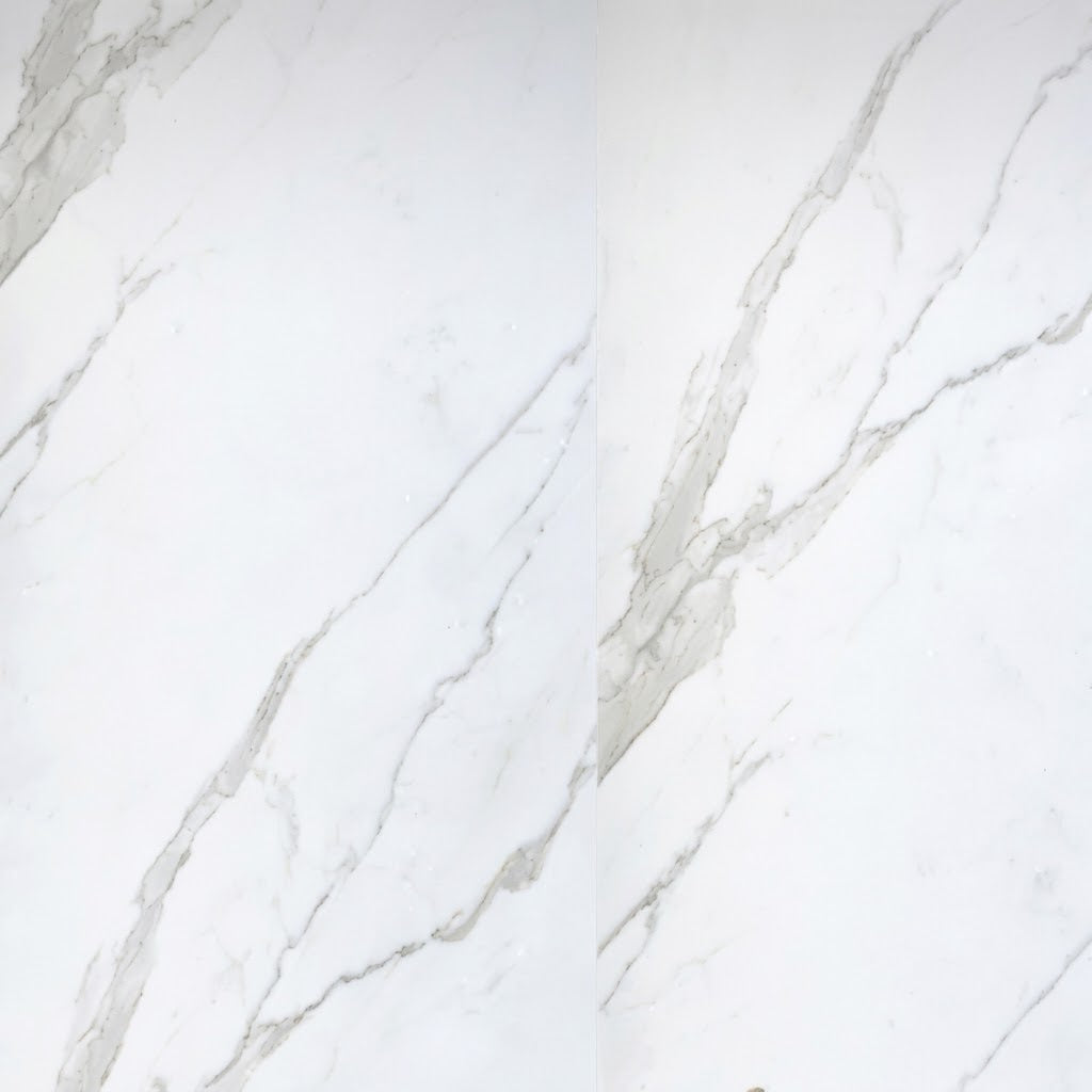 Close-up view of white marble effect PVC wall panels 60×240cm – Solid Furniture UK