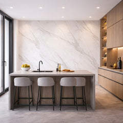 White marble effect PVC wall panels 60×240cm installed in a UK kitchen – Solid Furniture UK