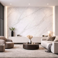 White marble effect PVC wall panels 60×240cm installed in a UK living room – Solid Furniture UK