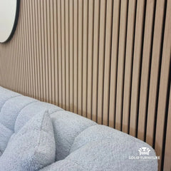 White Oak 60x240cm wall panels by Solid Furniture UK installed on interior wall creating a bright modern acoustic feature wall