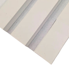 Close-up of white on white felt 3-sided acoustic slat wall panel 32 x 240 cm showing slat texture spacing and felt backing detail solid furniture UK