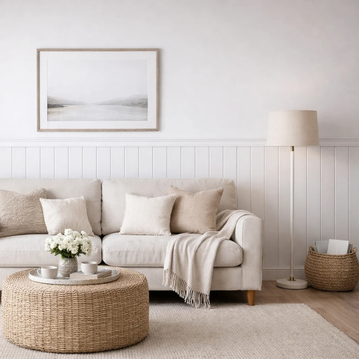 White slatted wainscoting wall panels installed by Solid Furniture UK
