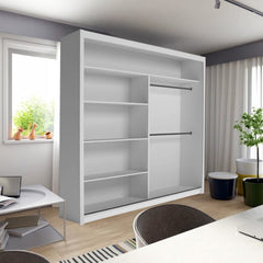 White sliding wardrobe with shelves and hanging rails for organized storage solid furniture UK