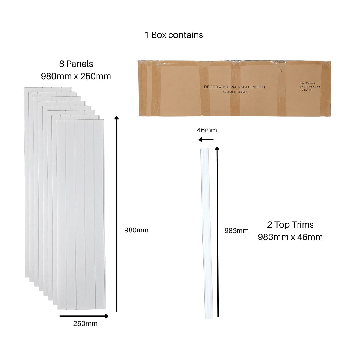 White wainscoting wall panel showing panel dimensions by Solid Furniture UK